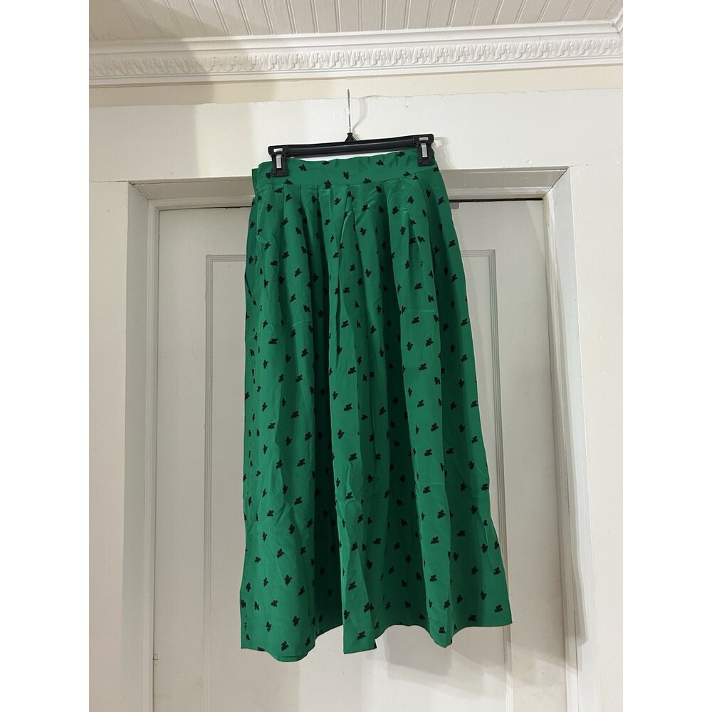 Vintage Women's Christian Dior Green And Black Silk Pleated Midi Skirt Size 4 - Picture 4 of 7